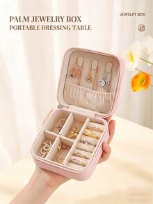 1pc Square Mini Jewelry Box, Earrings, Rings, Necklace Storage Display Case, Portable Compact Desk Decor - Multicolor - View 9