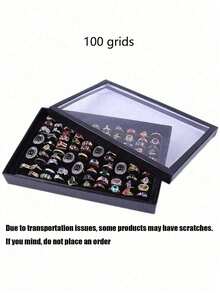 1pc 100-Slot Jewelry Ring Display Box, Large Capacity Storage Box, Tray Style Earring Organizer Display Case, Dust-Proof Transparent Storage Box With Clear Lid, Suitable For Earrings, Rings, Fit For Drawer Storage And Display - Multicolor - View 7