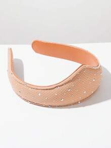 1pc Fashion Crown Headband, 3D Solid Color Fabric & Leather Wide Brim, Sparkling Gemstone, Regal Style, Suitable For Ladies Attending Galas, Weddings, Parties Hairband - Brown - View 2