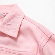 Keevoom Men's Light Pink Distressed Denim Jacket, Casual Ripped Button Up Jacket For Daily Wear - 粉色 - 查看 5