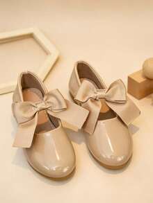 Girls' Cute Princess Bow Mary Jane Shoes, Everyday Wear - Beige - View 4