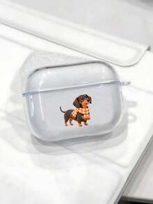 1 Pc Transparent Headphone Case Creative Cartoon Cute Dachshund With Scarf Pattern Suitable For AirPods 4/ 1/ 2/ 3/ Pro/ Pro2/ Pro3, A Simple And Stylish Holiday Gift - Clear - View 1
