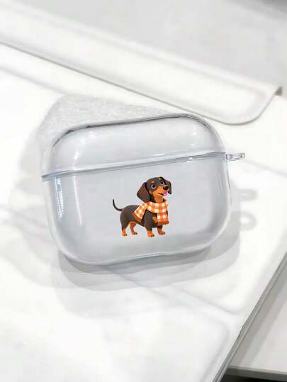 1 Pc Transparent Headphone Case Creative Cartoon Cute Dachshund With Scarf Pattern Suitable For AirPods 4/ 1/ 2/ 3/ Pro/ Pro2/ Pro3, A Simple And Stylish Holiday Gift