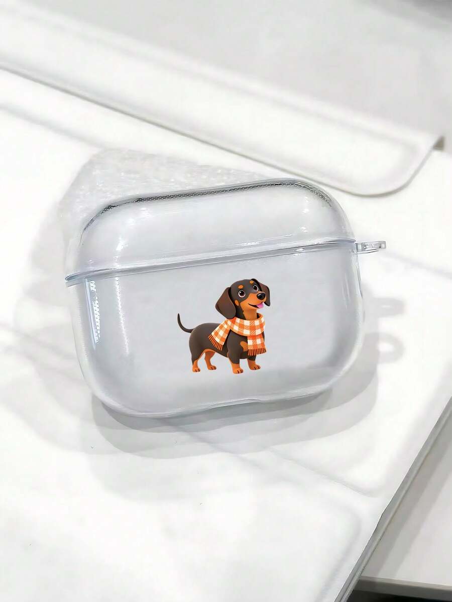 1 Pc Transparent Headphone Case Creative Cartoon Cute Dachshund With Scarf Pattern Suitable For AirPods 4/ 1/ 2/ 3/ Pro/ Pro2/ Pro3, A Simple And Stylish Holiday Gift - Clear - View 1