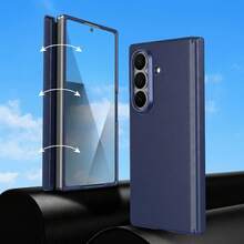 1pc Hadaasi Multi-Color Magnetic Leather Texture Smart Quick Access Payment PU Leather Case With Built-In Screen Protector, Foldable Hinge, Metal Lens Frame, Electroplated Metal Buttons, NFC Function, Side Key Activation, Submenu One-Touch Payment, Suitable For Samsung Galaxy Z Fold 7/Z Fold 6/Z Fold 5/Z Fold 4/Z Fold 3 - Multicolor - View 3