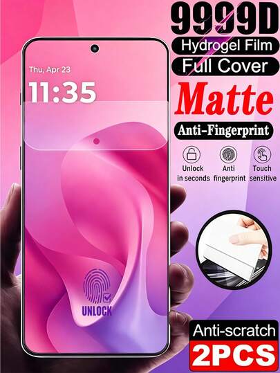 2片装磨砂水凝胶膜，防眩光、防指纹、防爆、防刮手机屏幕保护膜，兼容三星Galaxy S26 S25 S24 Ultra A57 A56 A55 A37 A36 A35 A17 A06 A07/小米15T 14T Poco X6 M6 Note 13 14 12 4G 5G，防刮自动修复保护膜，软膜，支持指纹识别。[非玻璃][国际版，非本地版]