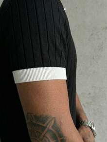 GRDR Men's Summer Seagull Collar Solid Color Short Sleeve Knit Sweater, Suitable For Summer Outings, Essential For Fashionable Styling - Black - View 3
