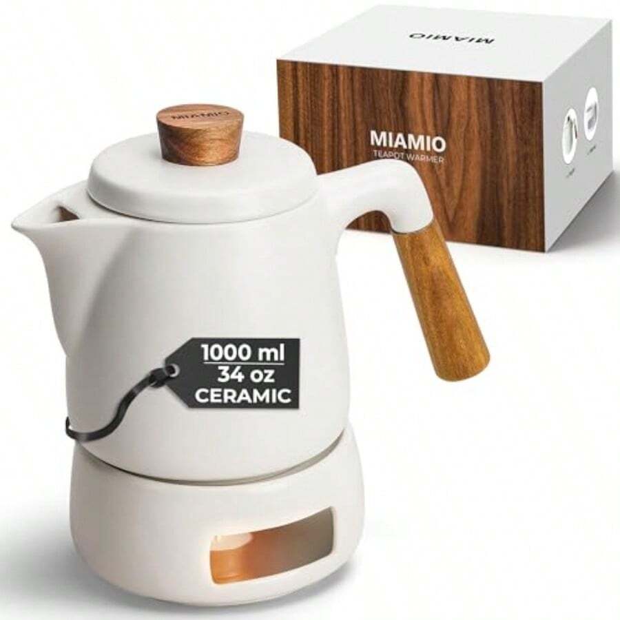 AMIAMIO - 茶壶套装 带保温器/ 1L/ 1000ml 带滤茶器的茶壶 - 送给女性/喜欢茶的礼物 白色 - 写真のように - チェックする 1