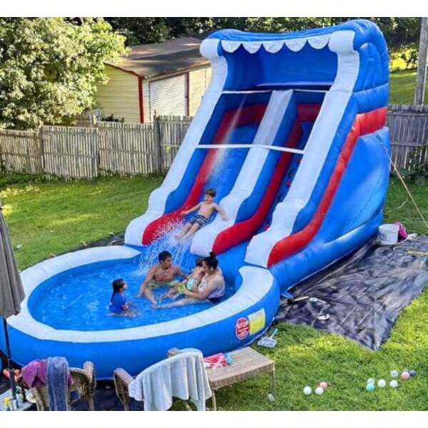 24FT L Commercial Grade Water Slide For Adults (Heavy Duty Full PVC) (Big Airtight Water Pool) Inflatable Waterslide For Backyard Ocean Outdoor Slide Park 24x13x12ft