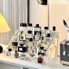 Multi-Layer Transparent Acrylic Perfume Rack, No Power Needed, Modern Fashion Cosmetics & Skincare Display Shelf, Vanity Table Storage Organizer, Lightweight & Durable Storage Box. Transparent Layered Design, Compact & Elegant Storage Rack For Perfume, Lipstick, Makeup. Streamlined Home Storage, Quality Plastic Construction, Sturdy & Lightweight, Essential For Vanity, Ideal Valentine's Gift For Girlfriend, Makeup Organizer Shelf. - 5-tier Shelving Unit - View 1