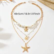 1 chiếc vòng cổ nhiều lớp hình sao biển phong cách Bohemian dành cho nữ, vòng cổ vàng đính ngọc trai giả không đều, trang sức chủ đề đại dương mùa hè, thích hợp cho kỳ nghỉ biển. - Vàng - Xem 2