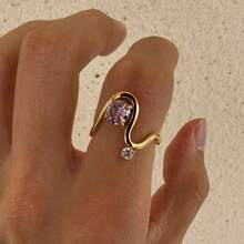 VKHK 1 chiếc nhẫn tinh tế bằng thép không gỉ mạ vàng 18K, đính đá Zirconia sáng bóng, thích hợp cho nữ giới đeo hàng ngày, trong dịp cưới và làm quà tặng. - Nhiều màu - Xem 2