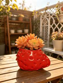 Strawberry Flower Pot, Cute Planter With Pink/White/Orange/Red Daisies, Home Decor For Living Room, Bedroom, Office, Mini Indoor Plant Vase, Novelty Gift For Garden Lovers - A - View 9