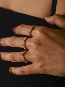 3件套时尚简约百搭仿珍珠戒指 - 金黃色 - 查看 2