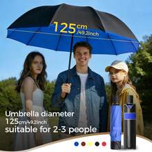New Large Windproof Umbrella, 125cm/49.2inch Diameter, Dual-Color, Comes With Leather Case, 10 Ribs Reinforced Frame, Suitable For 2-3 People Family Outing, Multi-Person Use - Multicolor - View 2
