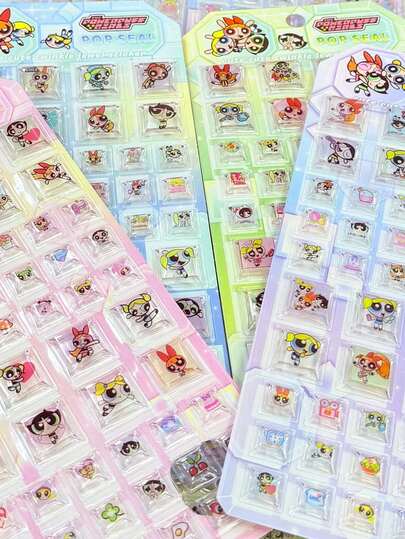 THE POWERPUFF GIRLS Bộ 4 hình dán 3D nổi bật chủ đề Nữ thần Powerpuff [Phổ biến], trong suốt, chống thấm nước, thích hợp cho nhật ký, album, hình dán hoạt hình, sách dán, đồ chơi bóp, mèo, hải cẩu, hình dán kẹo, sách dán, mèo, đồ chơi bóp.