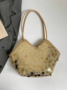 Túi lấp lánh mới, túi tối giản nhẹ, túi dự tiệc chất liệu lấp lánh, túi xách tay, túi đeo vai thời trang, túi tote. - Vàng - Xem 8