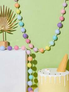 6.5ft Handmade Felt Ball Wreath, Colorful Macaron Pom Pom Decoration, Suitable For Carnival, Easter, Thanksgiving, Wedding Party, Best Christmas Home Decor, Christmas Gift, Suitable For Maldives Festival, Easter, New Year, Valentine's Day, Christmas Wall Decor, Suitable For Home, Room, Living Room, Office Decoration - Multicolor - View 4