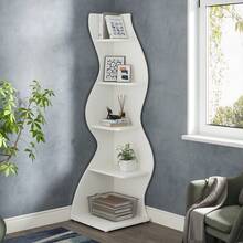 Tribesigns Corner Shelf, Rustic 5-Tier Wall Corner Bookshelf, Stylish Corner Small Bookcase Storage Rack Plant Stand With Unique Shape For Living Room, Home Office, White - White - View 2