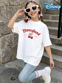 Disney Disneyland Cherry Cute Print Summer Tops,Minnie Mouse Outfit Disney Kids,Graphic Tee,Perfect For Cute Girls. Teen Girl Gift,Tween Summer Clothes,Comfortable And Breathable Children's Short-Sleeved T-Shirt. Suitable For Both Boys And Girls.Suitable For Daily Wear, Vacations, Outdoor Activities, And As A Children's Gift. - 白色 - 查看 2