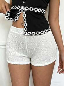 Quần short nữ kiểu retro Y2K màu trắng, chất liệu jacquard, ôm sát, gợi cảm, thích hợp mặc hàng ngày, hẹn hò, đi nghỉ mát, hoặc cho dịp hè - món đồ lý tưởng cho Ngày của Mẹ. - trắng - Xem 3
