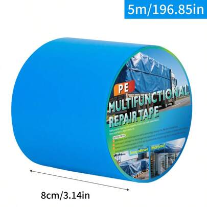 1 Rolle 5m x 8cm kristallblaues Planen-Reparaturband, wasserdicht, schwer, starker Klebstoff, flexibles PE, transparenter Abdichtungsflicken für LKW-Plane, Anhängerplane, wetterfest, reißfest, dehnbar, langanhaltend, Outdoor-Industriereparaturband, klares blaues Flickenset für Fracht-RV-Abdeckung, Markise, Zelt, Leckage-Reparatur, Duct Tape Alternative, Flex Tape Alternative, Notfall-Outdoor-Transport-Reparaturband