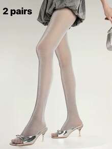 半双装珠光闪亮美人鱼连裤袜，性感显瘦防勾丝星空图案连裤袜，春夏款 - 淺灰色 - 查看 5