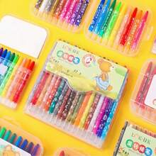 1pc Cute Large Wax Crayon, 12pcs Rotatable & Washable Smooth Large Wax Crayons Suitable For Doodle & Painting - Multicolor - View 4
