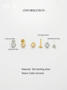 IN Z 1 chiếc khuyên tai mini hình trăng sao ôm trăng, đính 3 viên kim cương, chất liệu bạc sterling 925, thích hợp đeo hàng ngày cho cả nam và nữ. - Nhiều màu - Xem 4