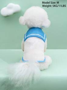 海军蓝领薄款透气网眼夏季宠物服装，适合小型犬 - 藍白色 - 查看 1