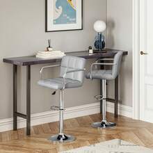 Jooli H Modern Bar Stools Set Of 2, PU Leather Breakfast Barstools With Adjustable Swivel Gas Lift And Footrest Base For Kitchen, Counter, Breakfast Bar - Gray With Armrests - View 5