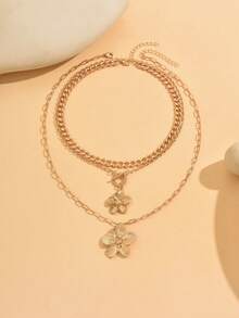 Set 3 buc. colier floral multistrat, colier choker cu design metalic luxos, potrivit pentru purtare zilnică de vară, naveta, întâlnire, versatil, cadou elegant de bijuterii pentru prietenă, cea mai bună prietenă - Aur - Vizualizare 2