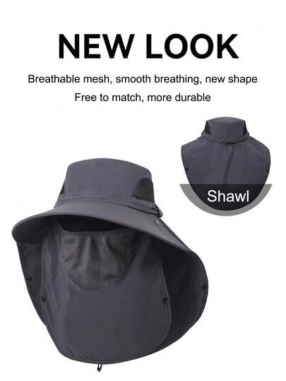 Ueasy Outdoor Sun Hat, Men's Quick-Dry Bucket Hat, Adjustable Sun Visor, Breathable Mesh, Detachable Face Mask, Suitable For Men And Women, Suitable For Fishing, Hiking, Camping, Shopping
