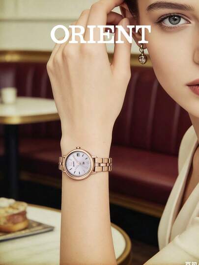  Đồng hồ nữ Orient năng lượng mặt trời, dòng Io, mặt số màu hồng trắng tia nắng, chống nước 50M, dây đeo thép không gỉ, đồng hồ đeo tay thanh lịch dành cho nữ, mặt kính sapphire, chữ số La Mã và vạch chỉ giờ, hiển thị ngày, chống nước 50M, món quà hoàn hảo SWG02001Z0