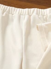 2pcs/Set Tween GirlsCasual Solid Color Round Neck Short Sleeve Cropped Top And Wide Leg Pants, Summer Fashion - Apricot - View 8