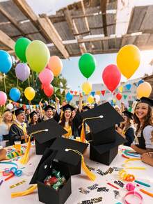 Caja de regalo de dulces con forma de birrete de graduación,Cajas de regalo con birrete de graduación,Caja de regalo de dulces, galletas y chocolate para fiesta de graduación,Cajas de embalaje de regalo de felicitación para graduados con borlas doradas,Decoraciones para ceremonia de graduación,Decoración de escritorio para temporada de graduación - Talla única - Ver 3