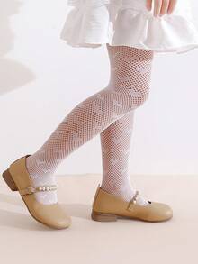 2pcs Girls' Spring/Summer Fishnet Hollow Pantyhose, Heart Pattern Design, Sweet & Cute Pink And White Basic Colors, Suitable For Any Outfit Matching - Multicolor - View 5