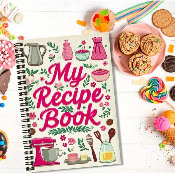 Cuaderno de espiral con elementos de cocina decorados con pintura a mano en estilo vintage, adecuado para que los chefs de hogar registren sus diarios de cocina y planes de comidas, también se puede usar como bloc de notas. Su apariencia exquisita lo convierte en una opción de regalo llamativa, ya sea para el autoestudio de la cocina o para regalar a otros.