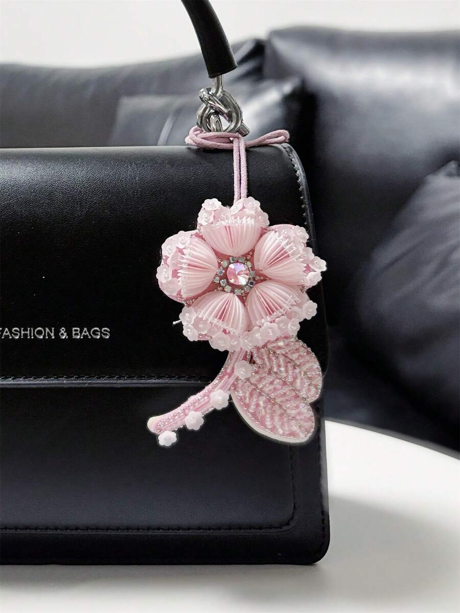1件合成水钻，玫瑰、山茶花、仿珍珠、花朵、蝴蝶造型，时尚、优雅、简约、多功能、个性化、可爱背包挂饰 - 粉色 - 查看 1