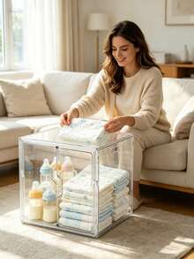 Estantería de gran capacidad para almacenar biberones y pañales con puertas y estantes dobles, adecuada para guardar diversos artículos de bebé en la sala de estar, dormitorio, etc. - Blanco - Ver 4