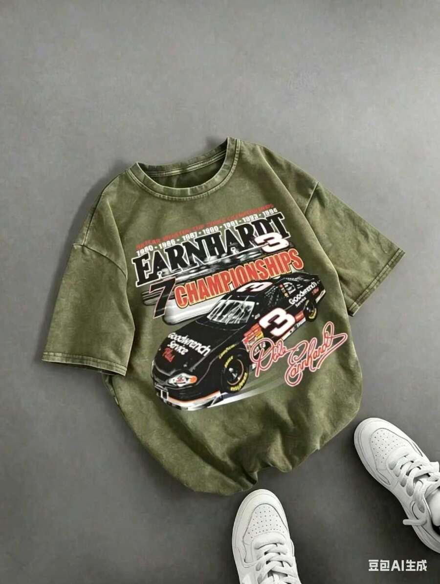 Retro DaleS Earnhardt # 3 NASCARS 7 Championships Racing Car Graphic Tee,Casual Print,Comfortable And Versatile,Pure Cotton 220g Washed Printed T-Shirt,Unisex Style,Summer Outfits,Vacation Outfits Women,Summer Outfits For Women,Spring Outfits For Women,Summer Tops,St Pattys Day Outfit,Easter Outfit Women - màu xanh lá - Xem 1