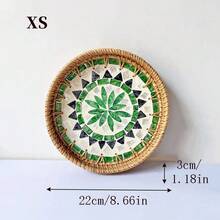 1 pieza Bandeja decorativa hecha a mano de estilo vintage con ratán y conchas, organizador artístico, bandeja para aperitivos, bandeja de té para decoración del hogar - Multicolor - Ver 29