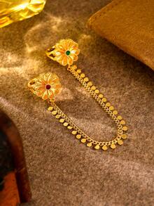 1pc Minimalist Versatile Gold-Plated All-Match Chain & Floral Linked Finger Hand Chain, Suitable For Dates, Weddings, Parties, Holidays, Gift - Yellow Gold - View 4