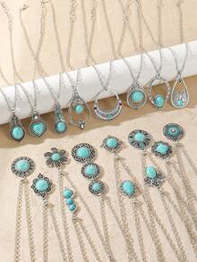 TopHanqi Bộ dây chuyền đá Turquoise phong cách Bohemian, mặt dây chuyền hình hoa rỗng và giọt nước hình học đính đá, đa năng cho trang phục thường ngày, tiệc tùng, hẹn hò và các sự kiện theo chủ đề. - Nhiều màu - Xem 16