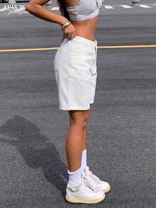 Women's Solid Color Bermuda Denim Shorts Casual White Summer - White - View 6