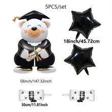 5pcs Oversized Graduation Bear Balloon Set, Made Of Aluminum Foil With Graduation Cap Design, Suitable For Party Decoration And Graduation Celebration - View 7