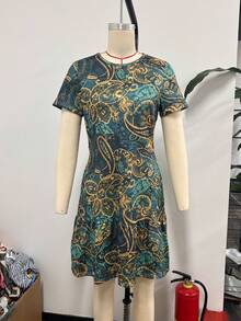 Digital Print Milk Silk Fabric Dress Cool Summer Elegant Sun Dress - Dark Green - View 5