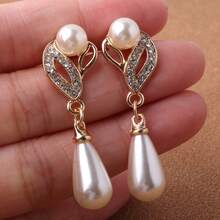 Conjunto de joyería de novia de moda, set de tres piezas con aretes, collar y conjunto de collar dorado - Dorado - Ver 7