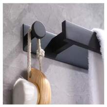 黑色自粘式毛巾架，无需钻孔，不锈钢材质，适用于客用毛巾架、浴巾架，带挂钩，浴室适用。 - 彩色 - 查看 11