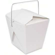 32oz White Chinese Takeout Box With Handle, Leak Resistant & Grease Proof Stackable Food Container - 1 - View 2
